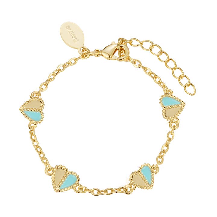 Pulsera de acero quirúrgico chapada en oro con forma de corazón y esmalte turquesa para venta al por mayor de Dlux Jewels