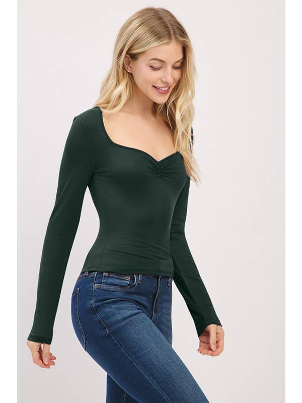 Heart & Hips - Wholesale Knit Top - Women's - JT56670L - SWEETHEART NECK W/RUCHED LONG SLEEVE TOP10