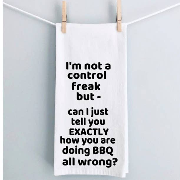 BBQ control freak - humorous bar, tea and kitchen towel LG for wholesale by Pretty Clever Words