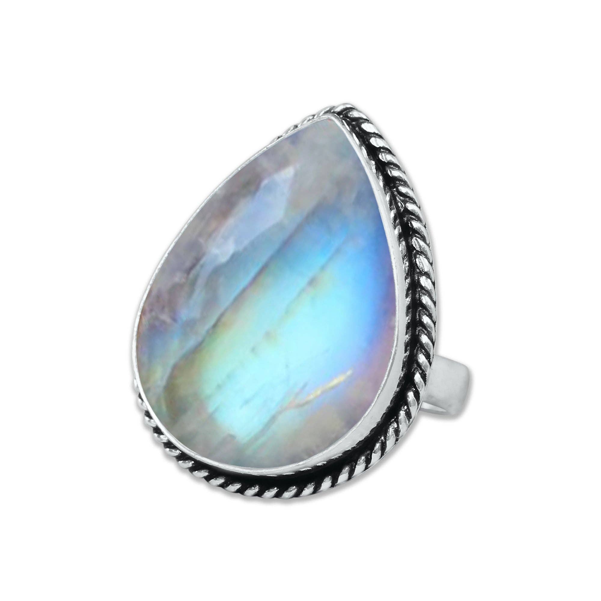 Handmade Jewels - Wholesale Cocktail/Statement Ring - Rainbow Moonstone AAA Rings – Silver-Plated, Handmade, Shimmering Blue (Made to Order)19