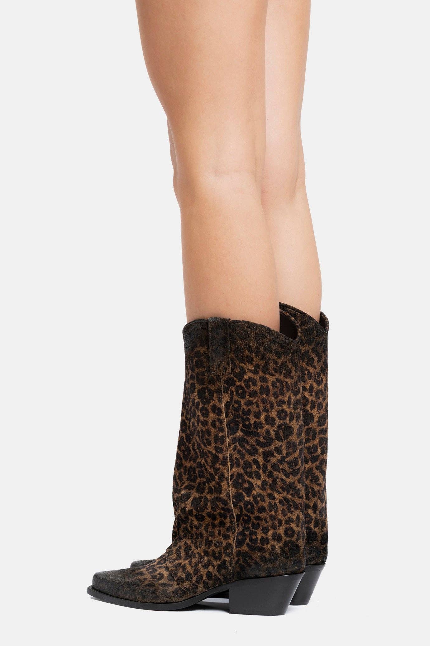 METISSE - Wholesale Cowboy Boots - Women's - Leopard print suede Texan boots DX9095