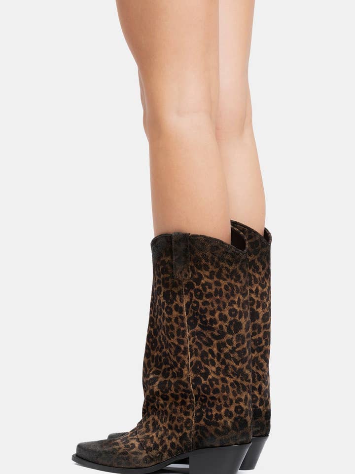 METISSE - Wholesale Cowboy Boots - Women's - Leopard print suede Texan boots DX9095