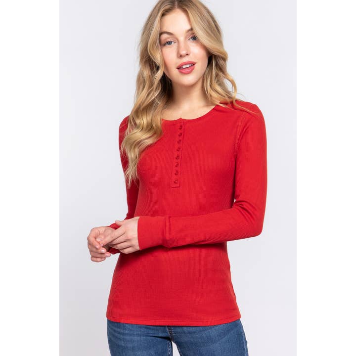 LONG SLV HENLEY THERMAL TOP for wholesale by Paperdoll