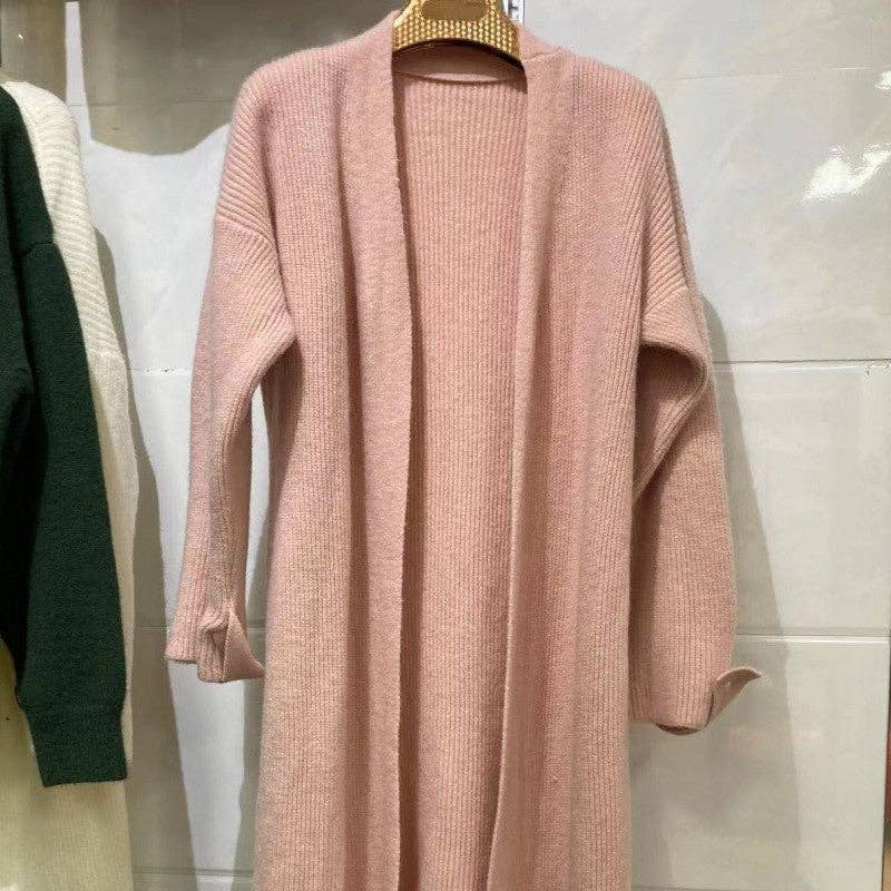 FurDecoration - Vendita all'ingrosso Cardigan - Donna - Cardigan a maglia lunga in lana di pecora oversize in tinta unita alla moda2