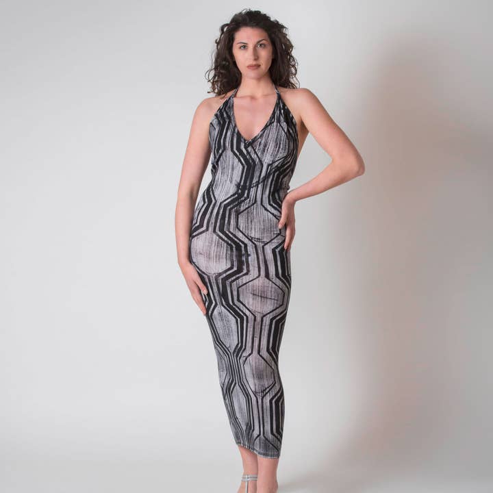 Vestido longo geométrico de caxemira e seda por atacado de Maria Di Ripabianca