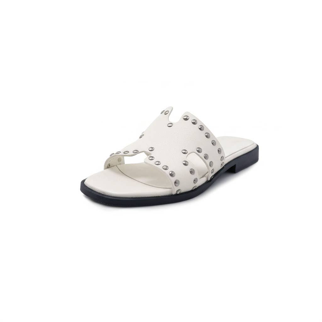 WALKING NOW SRL - Wholesale Sandals - Women's - Women's white genuine leather sandals with studs