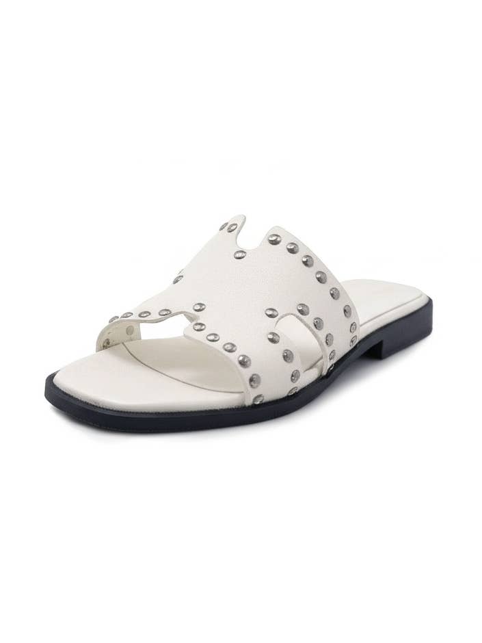 WALKING NOW SRL - Wholesale Sandals - Women's - Women's white genuine leather sandals with studs0