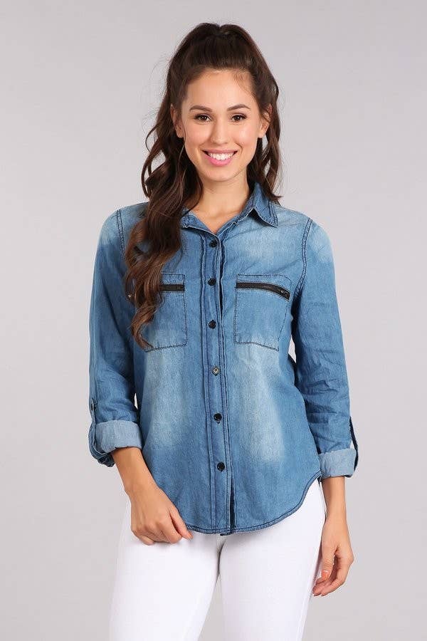 DENIM BUTTON UP SHIRT for wholesale on Faire