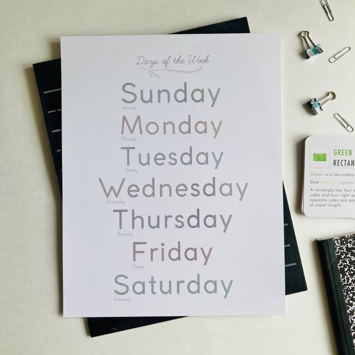 Póster de los días de la semana para venta al por mayor de Pip & J Papery