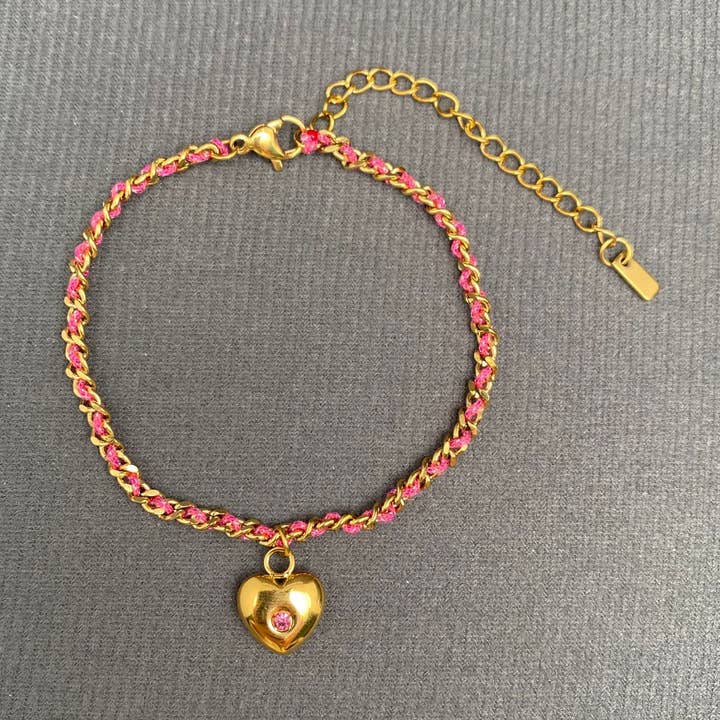 Pulsera con dije de corazón de acero inoxidable chapado en oro de 18 quilates - FGS para venta al por mayor de Mio Queena