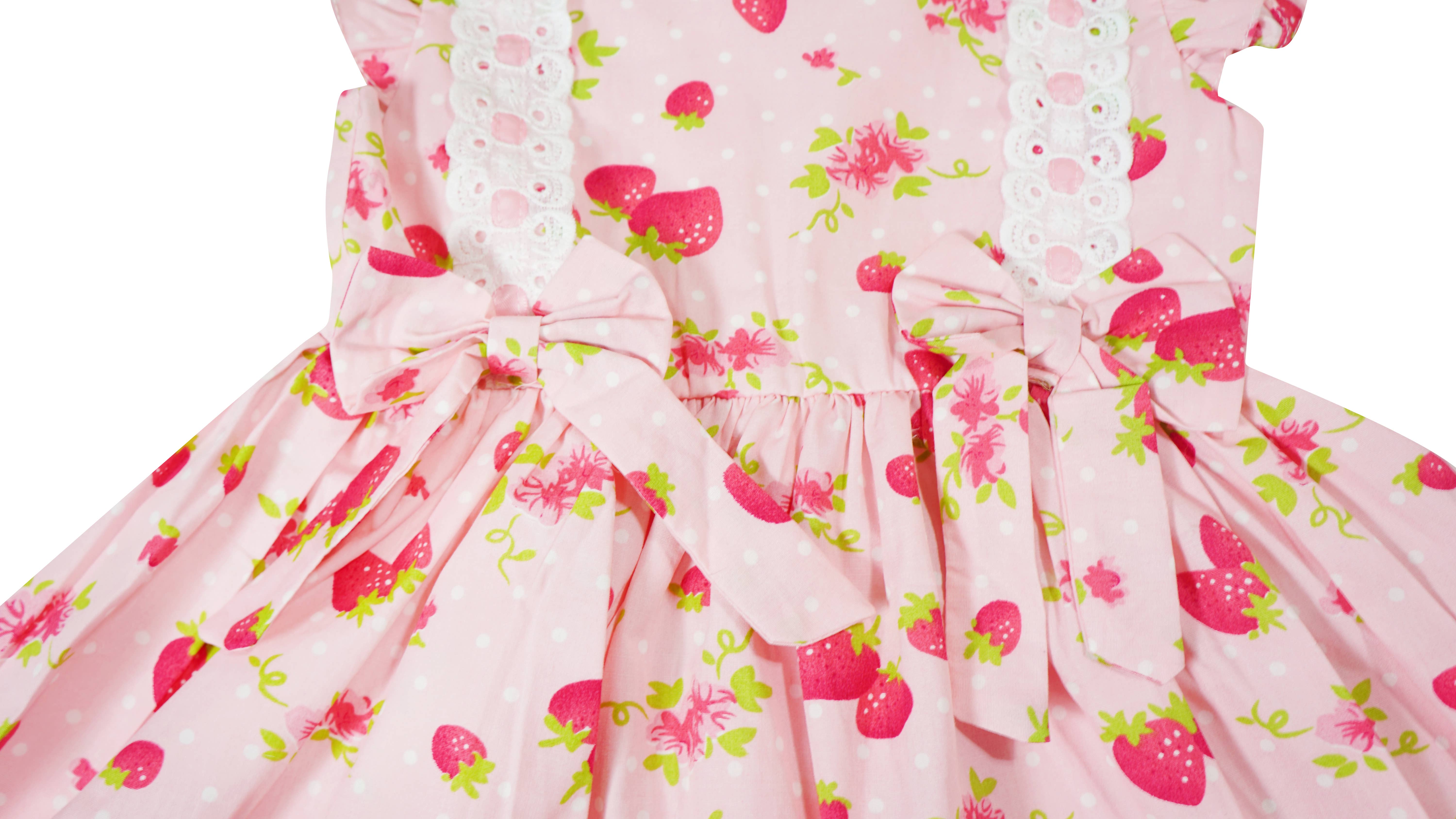 Angeline Kids – Großhandel Kleid – Kinder – Spring Love Strawberry Babykleid aus gewebter Baumwolle mit Spitze5