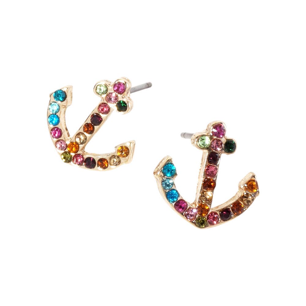 Sensibling Corp. - Venta al por mayor Pendientes de botón/aretes de poste - Pendientes de botón con ancla pavimentada de cristal de imitación.13