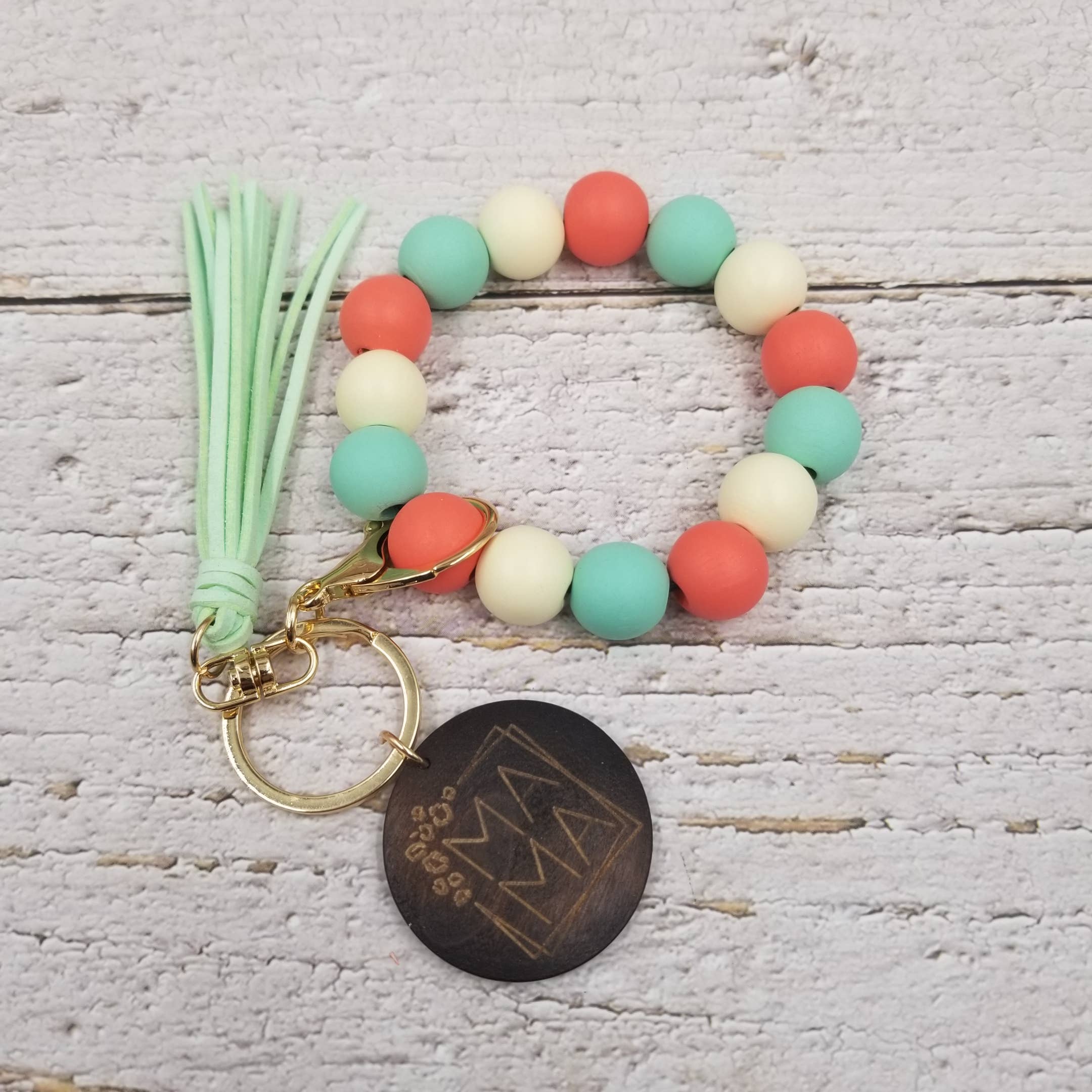 Treasure Wholesale – wholesale Keychain bracelet – Colorful Leopard Wood Bead Bracelet Keychain1