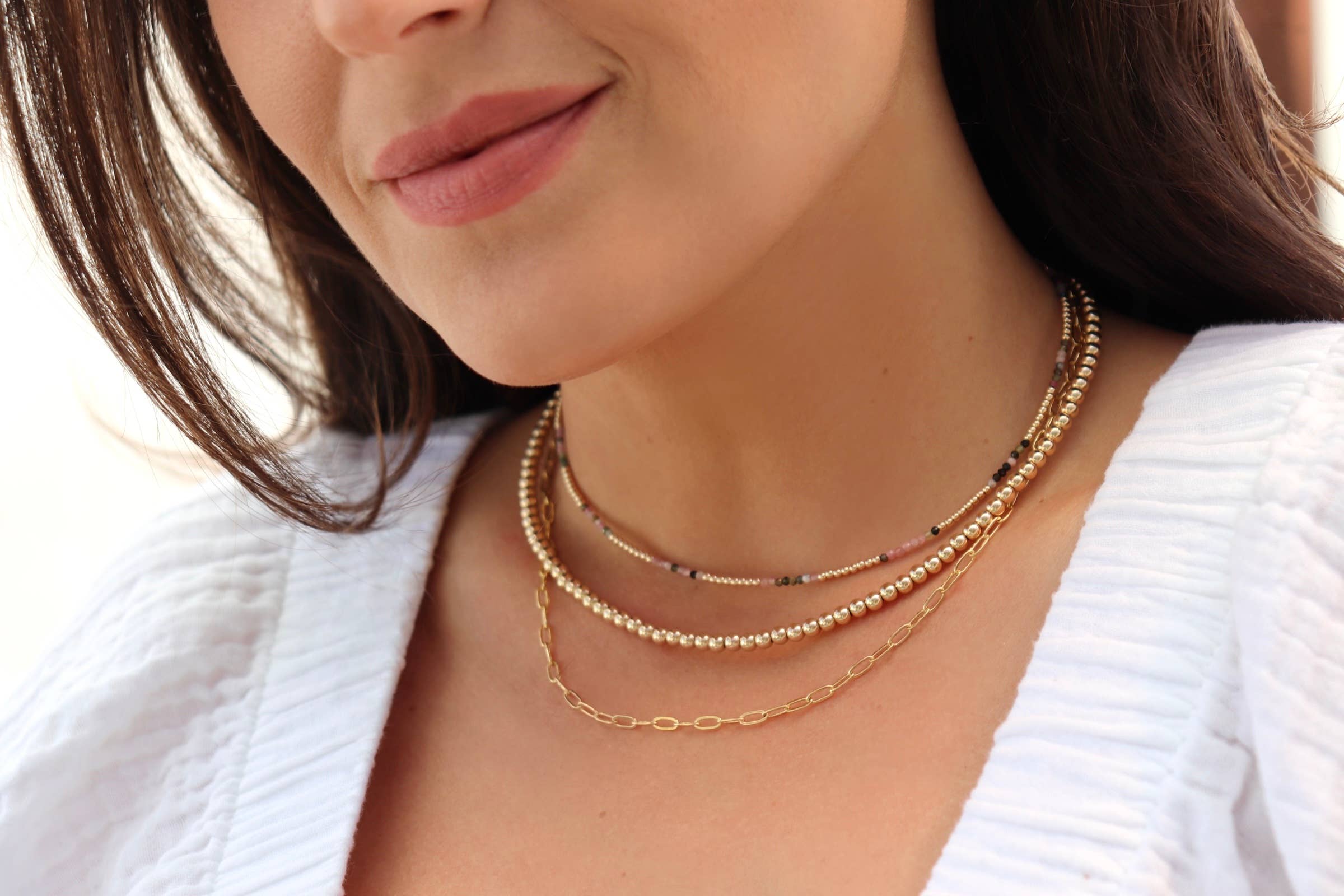 Kaylie Dawn Jewelry - Wholesale Beaded/Pearl Necklace - Jane 14K Gold Filled Classic Gold Beaded Necklace in 5mm5