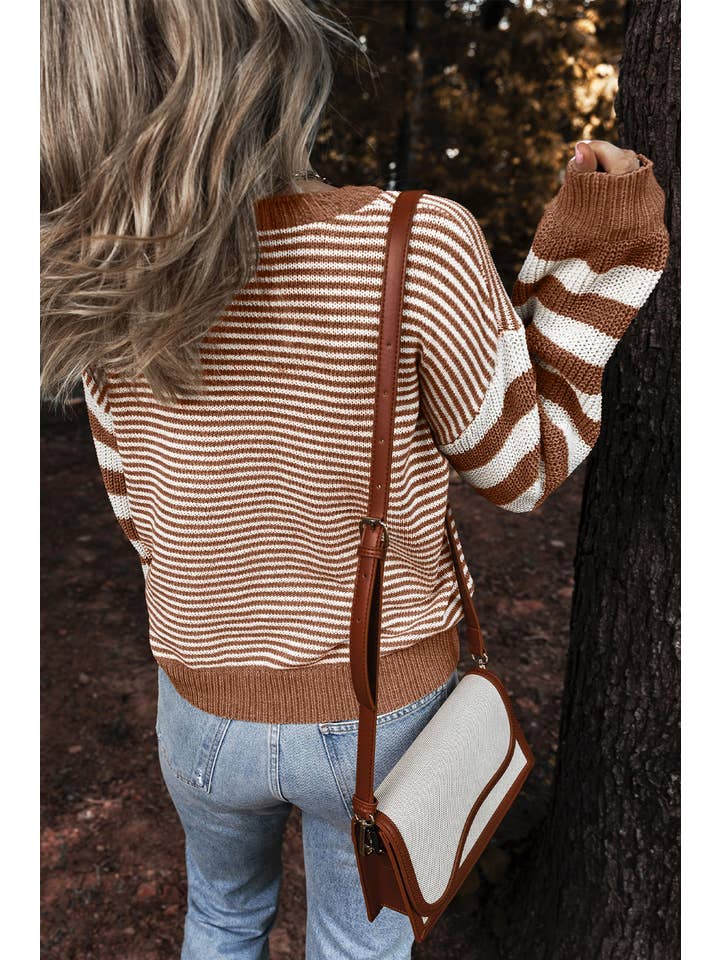 Little Daisy Closet - Wholesale Knit Sweater - Women's - LDC Striped Patchwork Knit Sweater