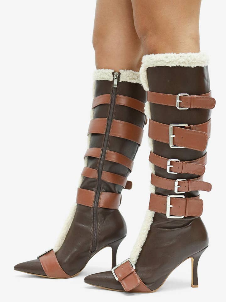 Lemonade Shoes - Wholesale Laarzen - Dames - INGRID- Kniehoge Laars, Zijgesp Buckledetail, Puntige Neus12