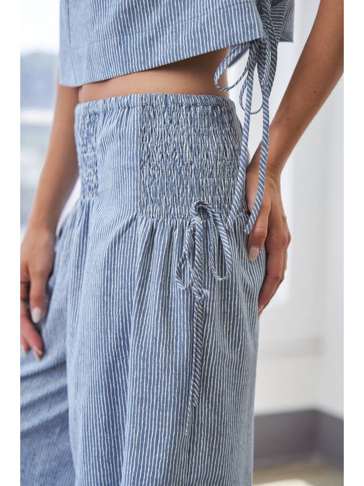 CANDESCENT - Wholesale Pants - Women's - Striped Wide Leg Smocked Pants (Matching Set)7