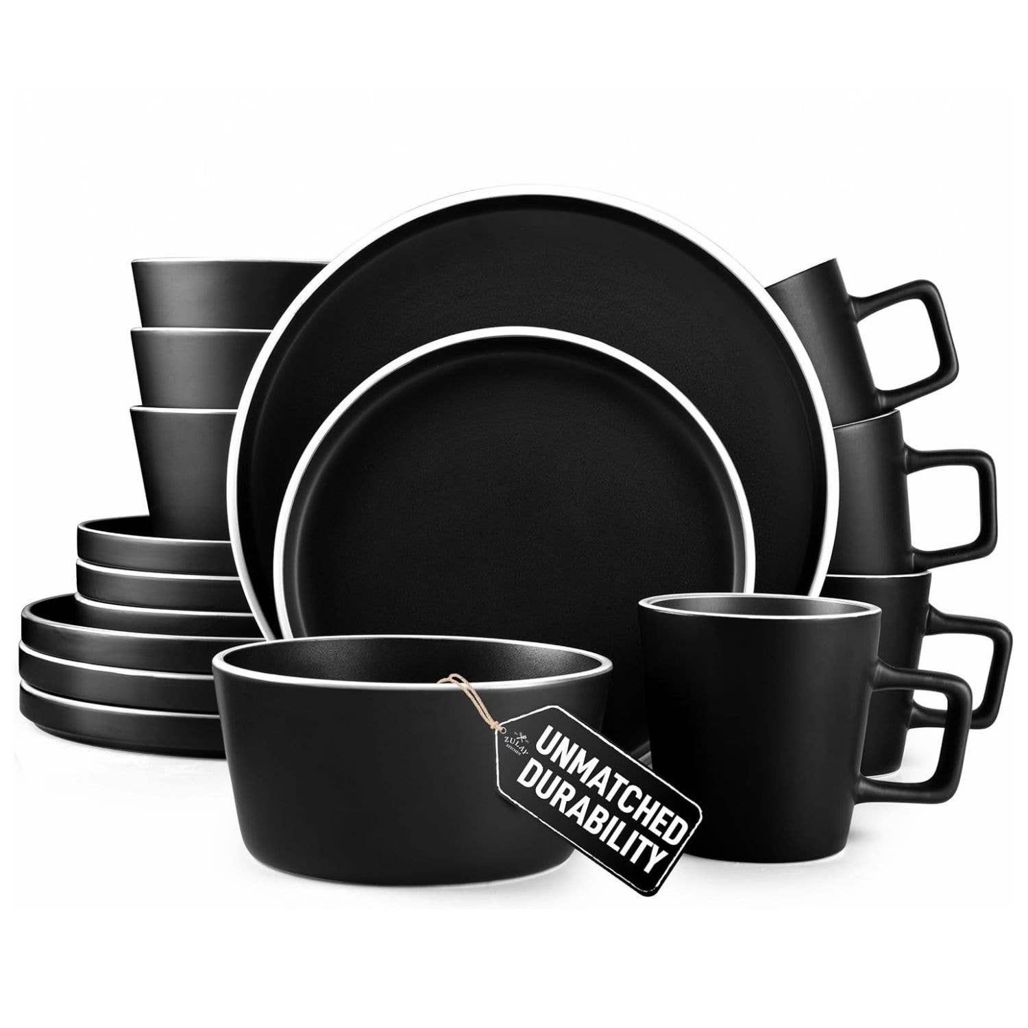 Zulay Kitchen - Wholesale Dinnerware Set - Stoneware Dinnerware Set – 16-Piece Plates & Bowls11