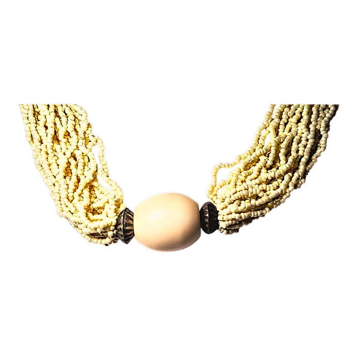 Sandra Adrubau - Wholesale Choker/Collar - Vintage necklace with wooden and beige crystal beads2