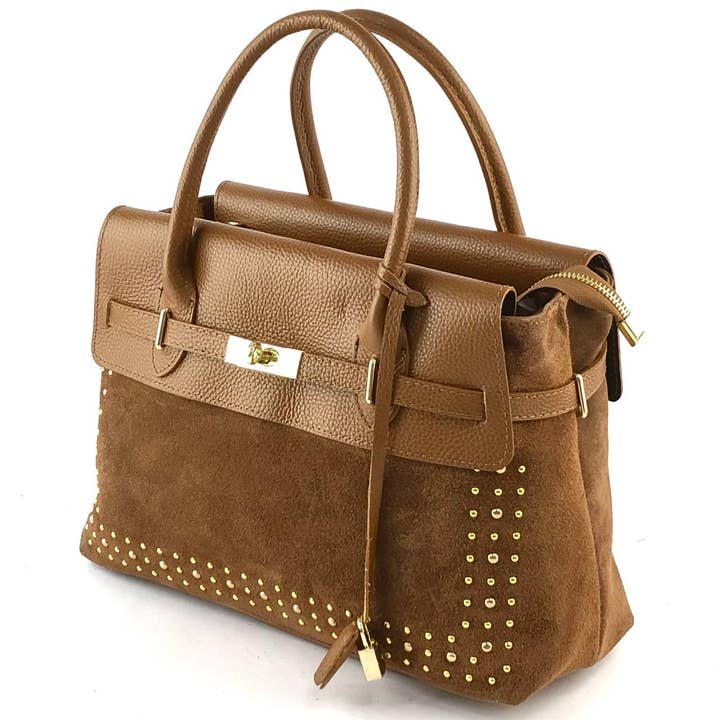 MILANO AMOUR - Wholesale Shoulder Bag - Women's - HAND BAG MAXI FRANCESCA LOCKER MULTI STUDS SUEDE LEATHER4