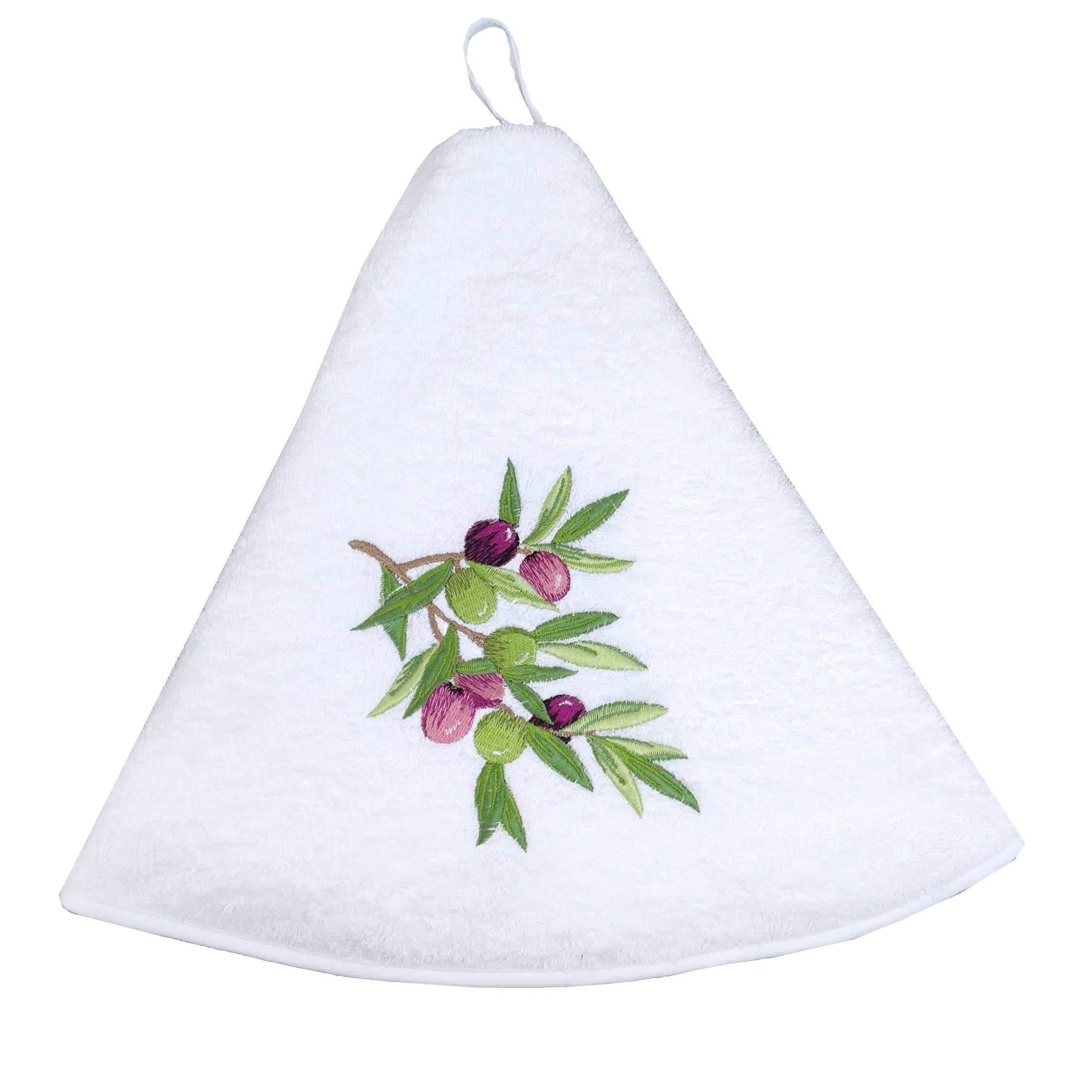 Nordlinen – wholesale Kökshandduk – Runda handdukar med broderad olivkvist för kök och badrum0