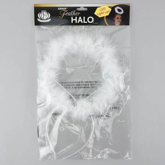 Zucker Feather Products - Wholesale Costume - Women's - Marabou Feather Halo W/LED Lights White W/Opal Lurex