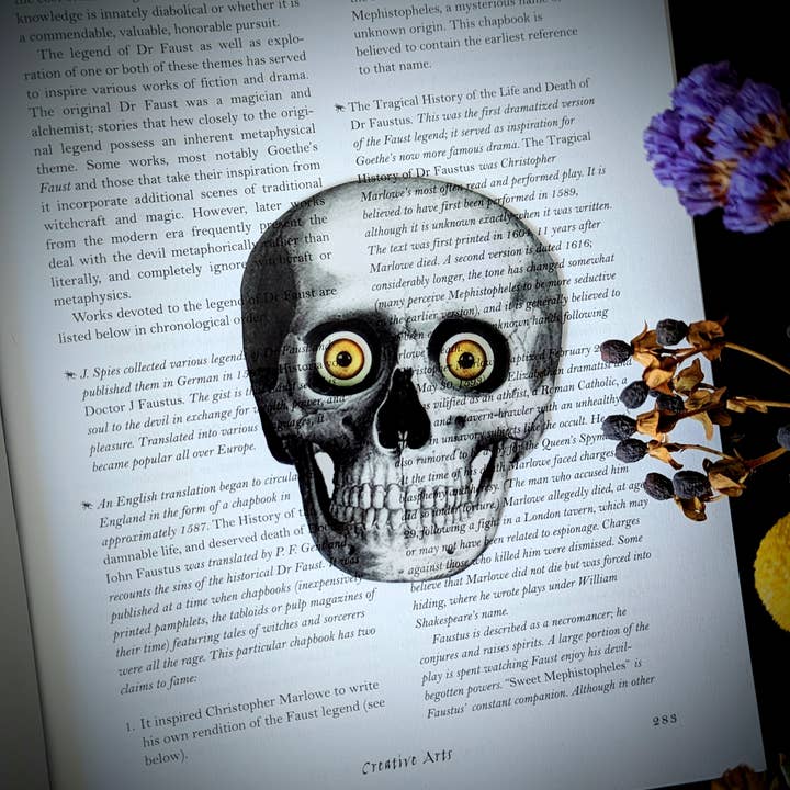 Clear Bookmark - Skull with Yellow Eyes Goth Gothic Horror for wholesale by Dark Veinlet