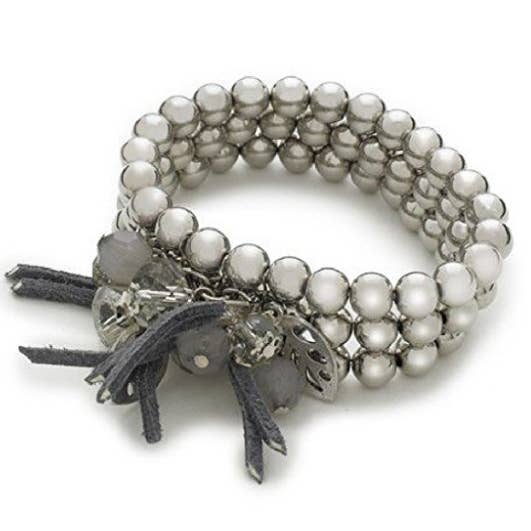 Designer Inspired 'Silver Enchantment' 3 Layer Stretch Charm Bead Bracelet for wholesale by Liberty Charms