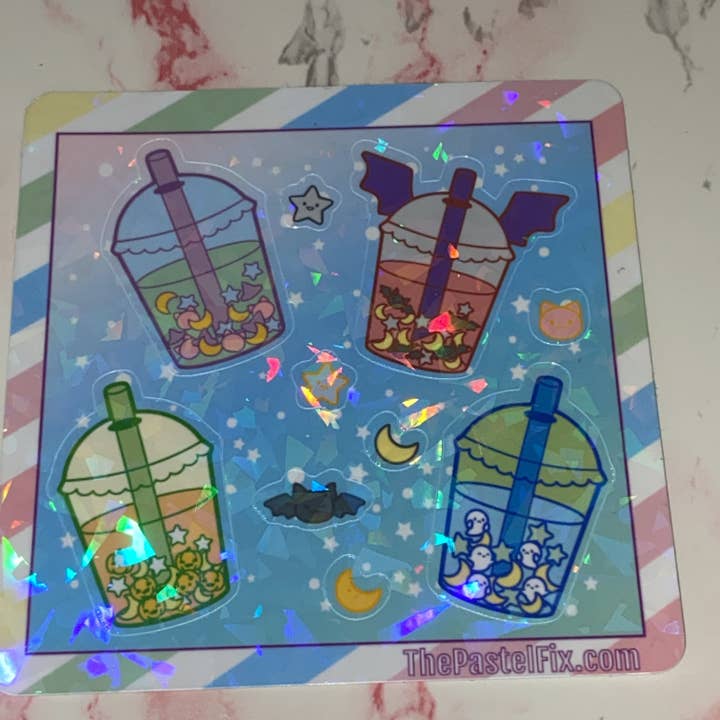 Halloween Boba Holographic Vinyl Sticker Sheet for wholesale by The Pastel Fix