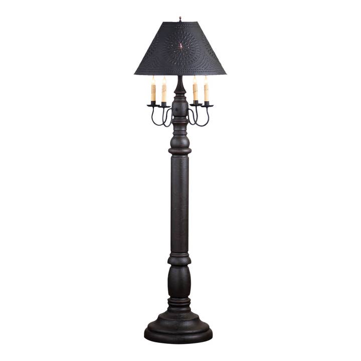 Irvin's Tinware - Wholesale Floor Lamp - Americana General James Woodspun Floor Lamp with Black Shade