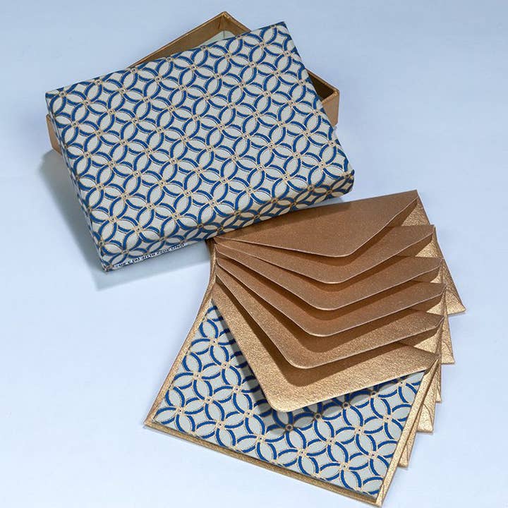 Blue Trellis Handmade Note Cards in Keepsake Box – Set of 6 for wholesale by Globe Enterprise