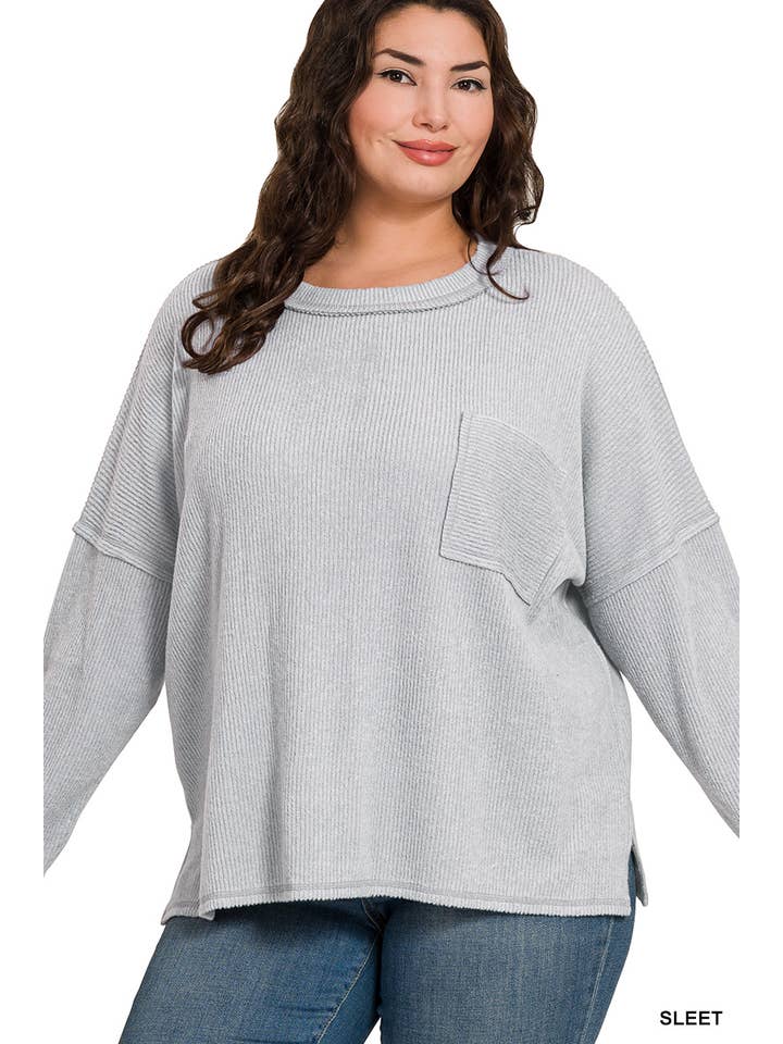 42POPS – wholesale Pullovertröja - Dam – , SI-26742 Ribbad Borstad Melange Hacci Tröja