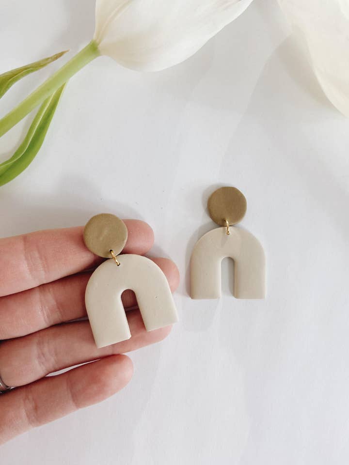 Neutral Two Tone Piper Arch, Polymer Clay Earrings for wholesale by ClayThings Shoppe