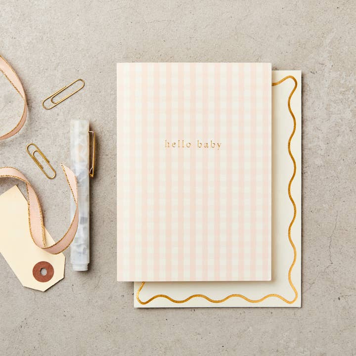 Katie Leamon - Wholesale Baby Card - Gingham Hello Baby New Baby Card