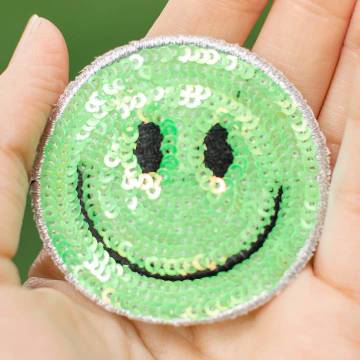 Sequin Smile Iron On Patches for wholesale by Rogue Society Apparel®️