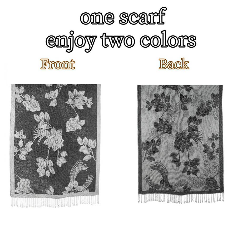 Sensibling Corp. – wholesale Scarf – Women's – Rose Floral Pashmina Reversible Scarf Shawl54