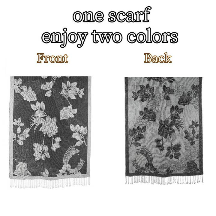 Sensibling Corp. - Wholesale Scarf – Women's - Rose Floral Pashmina Reversible Scarf Shawl54