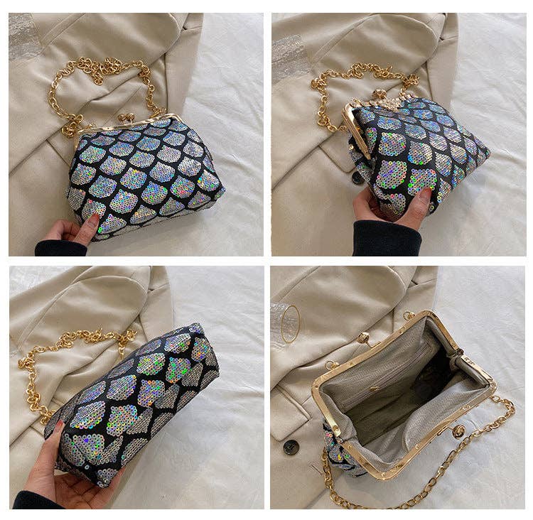 Ole - Wholesale Crossbody bag – Women's - Fish Scales Sequins Shell Shape Crossbody HB25537