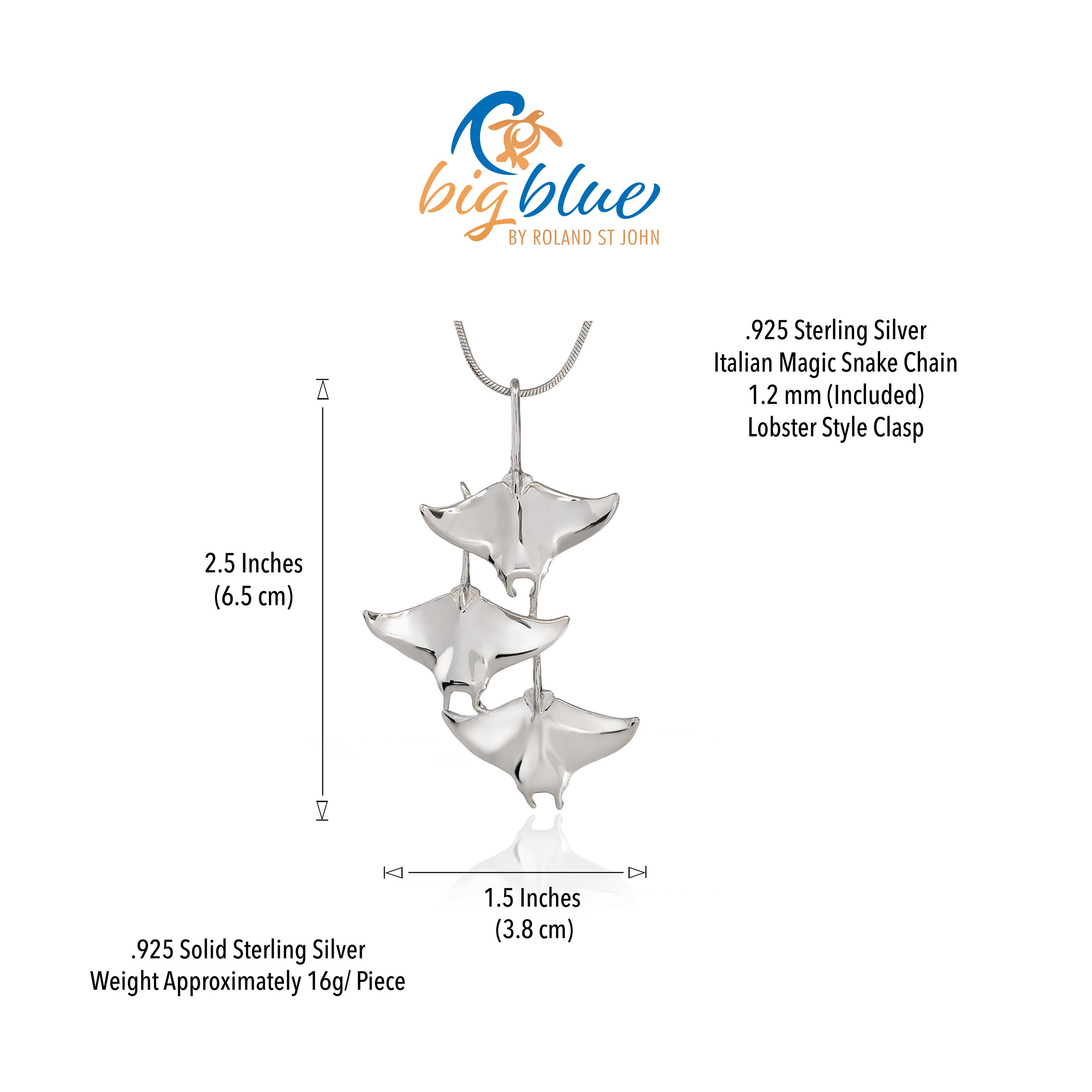 Big Blue by Roland St John - Vendita all'ingrosso Collana con ciondolo/pendaglio - Collana Ocean In Motion con trigoni manta3