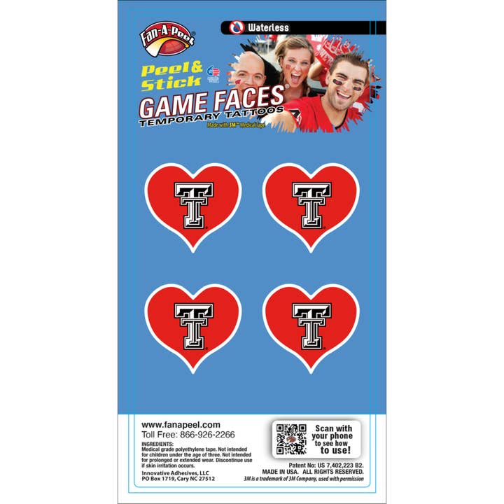 Tijdelijke tatoeages van Texas Tech Game Faces® voor wholesale door Fanapeel / Gamefaces