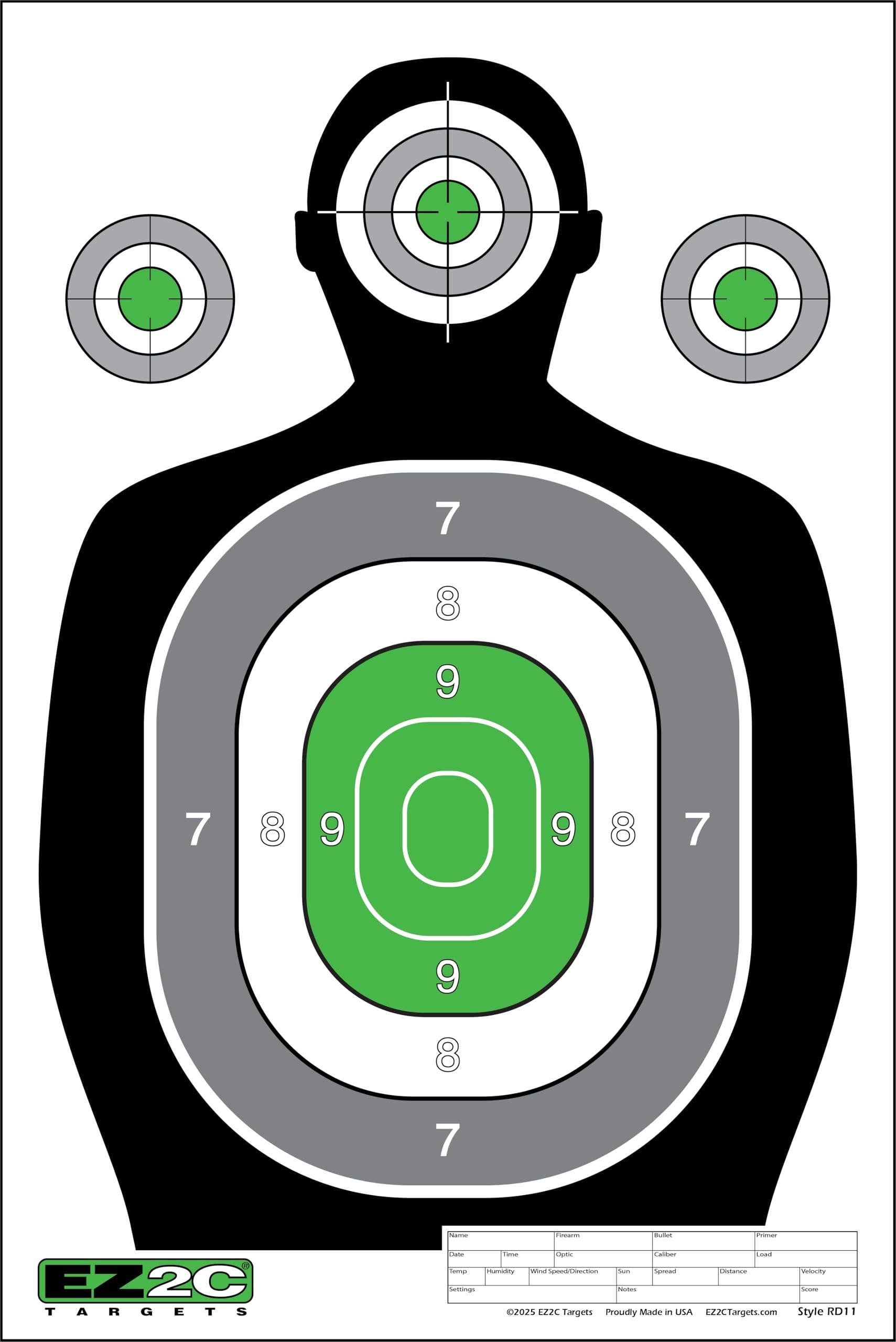 EZ2C Targets - Vente Accessoires de sport - Cible de tir silhouette verte EZ2C 12"x18", cibles en papier de qualité supérieure pour stand de tir, cadeaux pour armes à feu fabriqués aux États-Unis.11