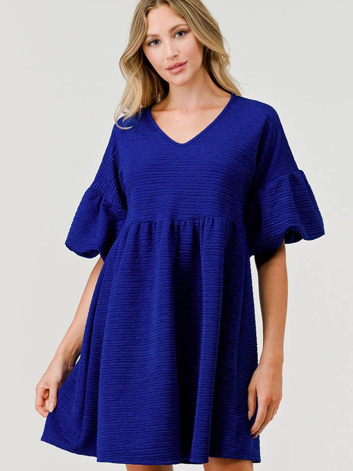 Pixi + Ivy - Wholesale Dress - Women's - Belize Bell Sleeve Baby Doll Holiday Dress in Royal Blue