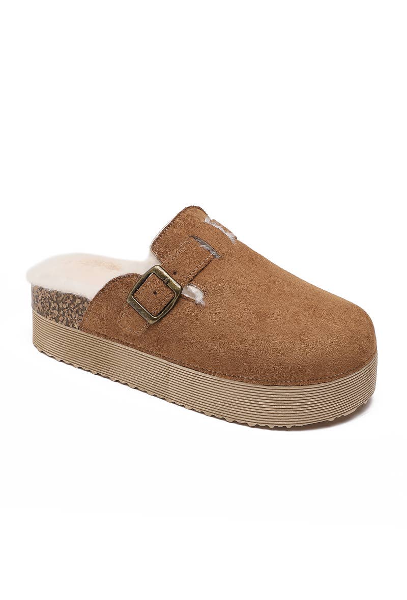 Joia Paris - Vente Mules – femme - Mule compensée avec fourrure et boucle SS-2382