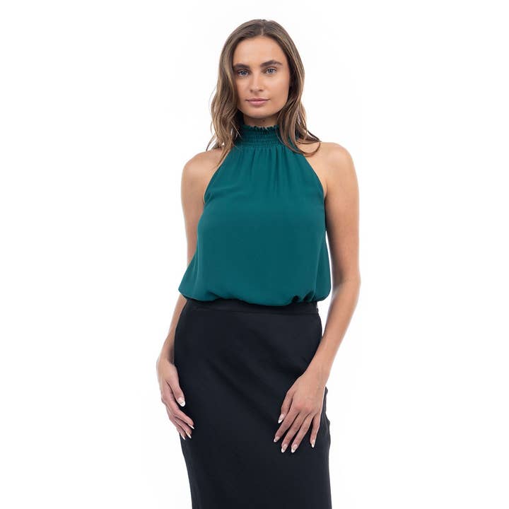 Naked Zebra Rack - Wholesale Tank Top - Women's - Halter Mock Neck Smocked Rounded Hem Top8