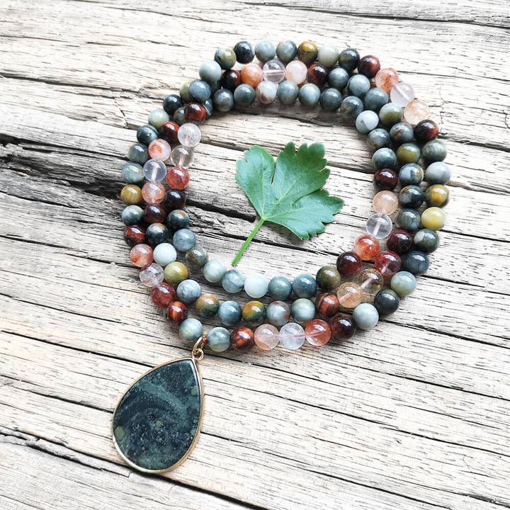 Harmony Mala - Wholesale Prayer Beads Necklace - Red Tiger Eye, Fire Quartz, and Green Eagle Eye Mala Bead Necklace β Grounding & Vitality5
