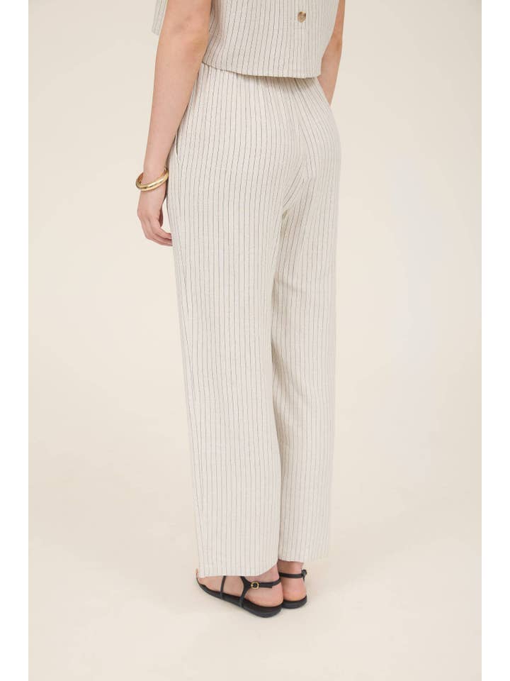 MINE - Wholesale Pants - Women's - PINSTRIPE DRAWSTRING STRAIGHT LEG LINEN PANTS5