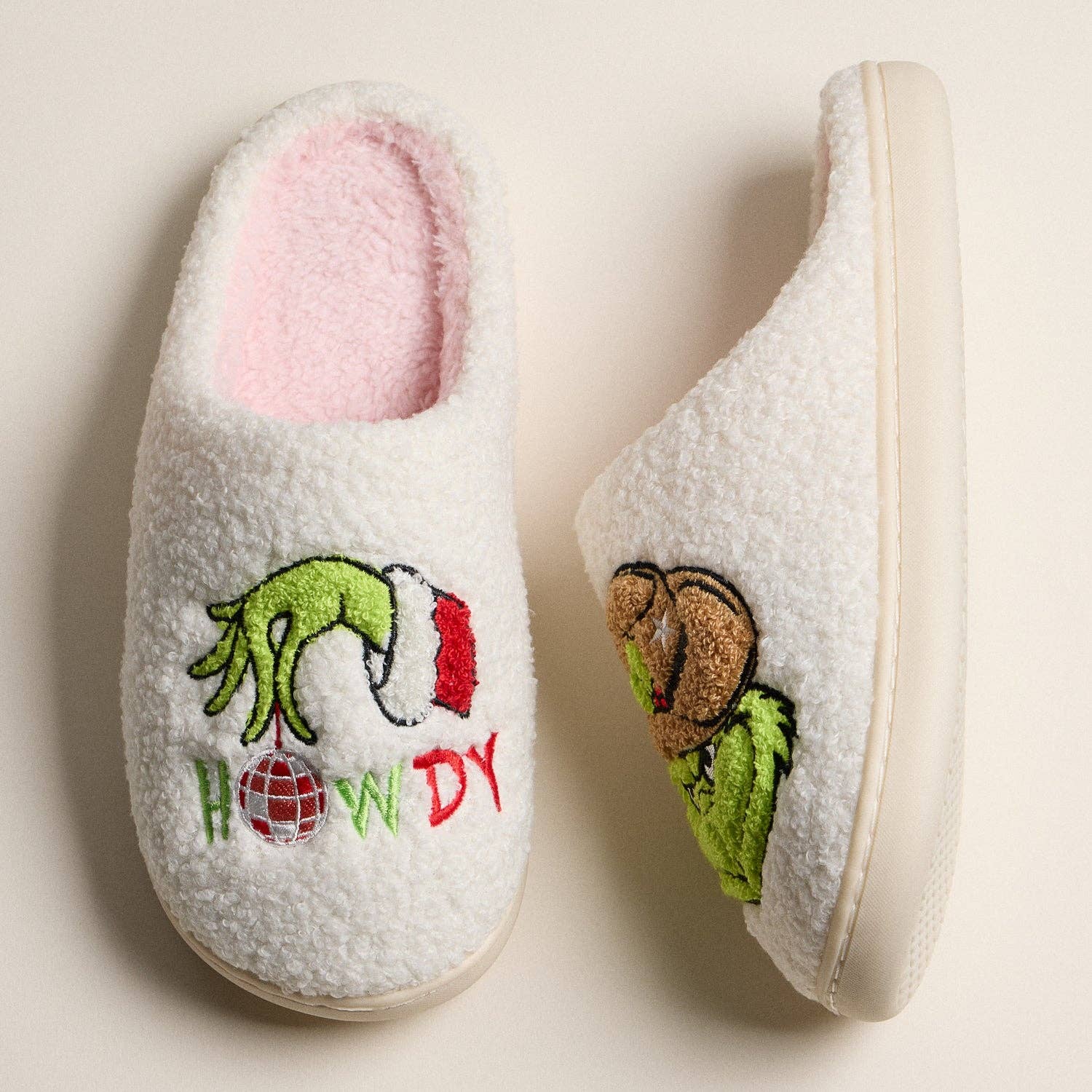 Frem - Wholesale Slippers - Women's - Plush Holiday Slippers with Playful Green Monster Embroidery for Christmas Gift1
