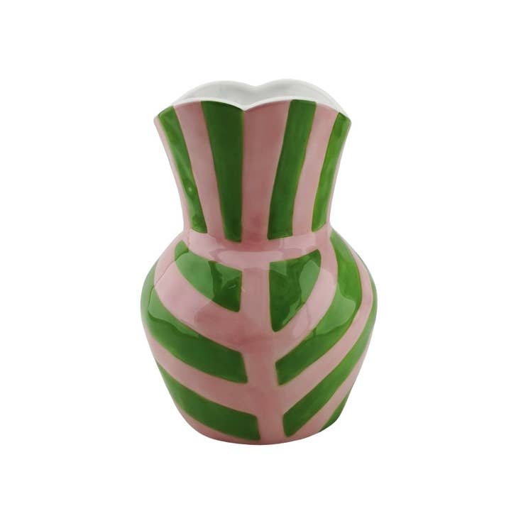 Vase- Stripes- Stoneware -Green/ Pink- 16x16x22cm for wholesale by Housevitamin bv
