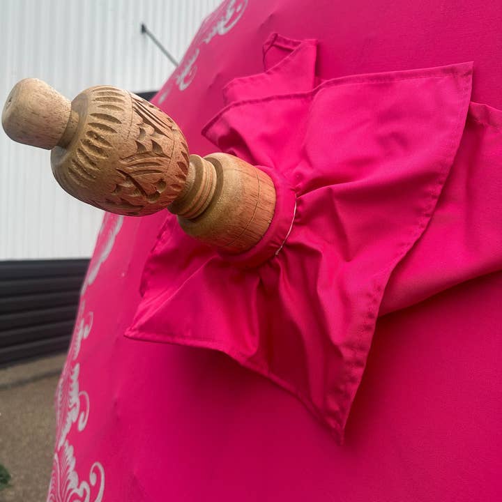 baligood - Wholesale Patio Umbrella - PINK & SILVER FULL FRINGE BALINESE UMBRELLA1