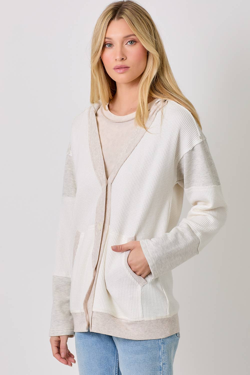 Mystree - Wholesale Cardigan - Women's - 60553 Color Block Hoodie Cardigan16